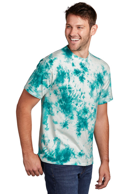 Front View of Teal Port & Co Crystal Tie-Dye Tee PC145 plain
