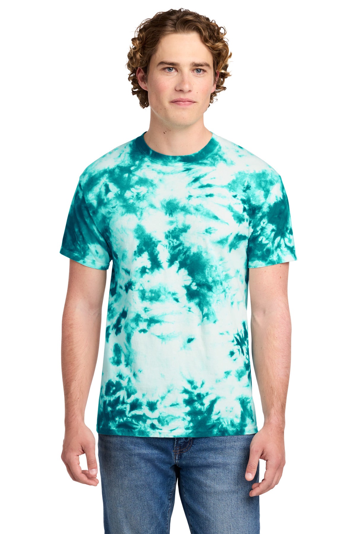 Front View of Teal Port & Co Crystal Tie-Dye Tee PC145 plain