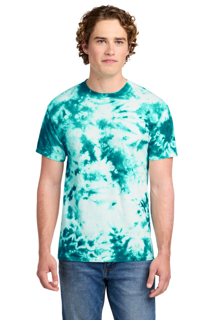 Front View of Teal Port & Co Crystal Tie-Dye Tee PC145 plain