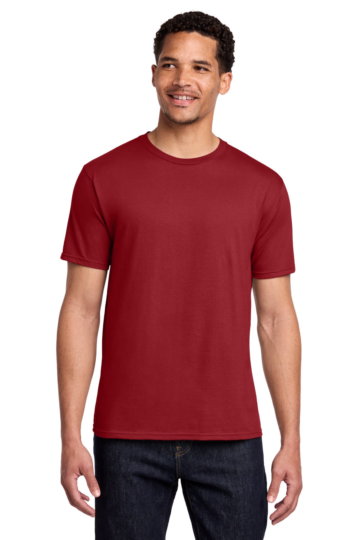 Front View of Team Cardinal Port & Co Fan Favorite Tee. PC450 plain