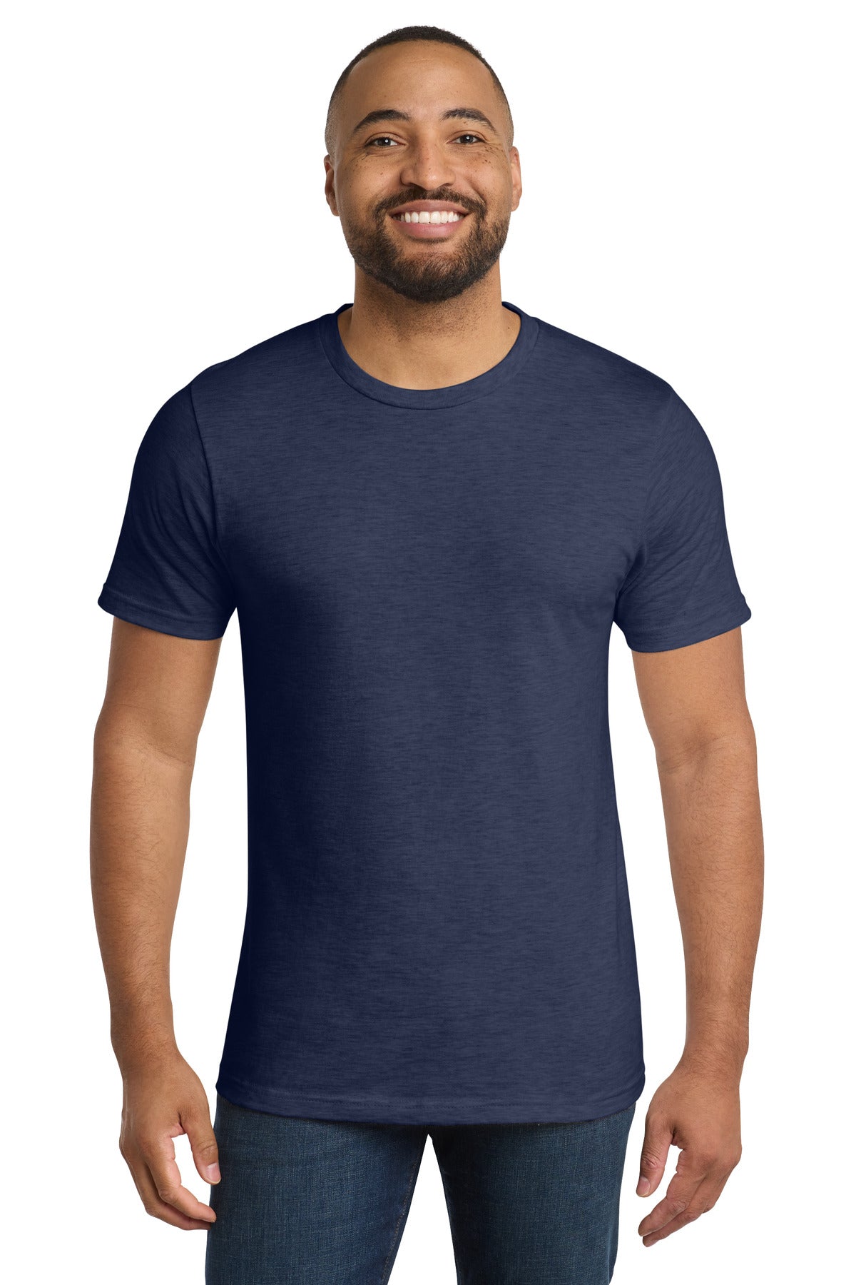 Front View of Team Navy Hthr Port & Co Bouncer Tee PC600 plain