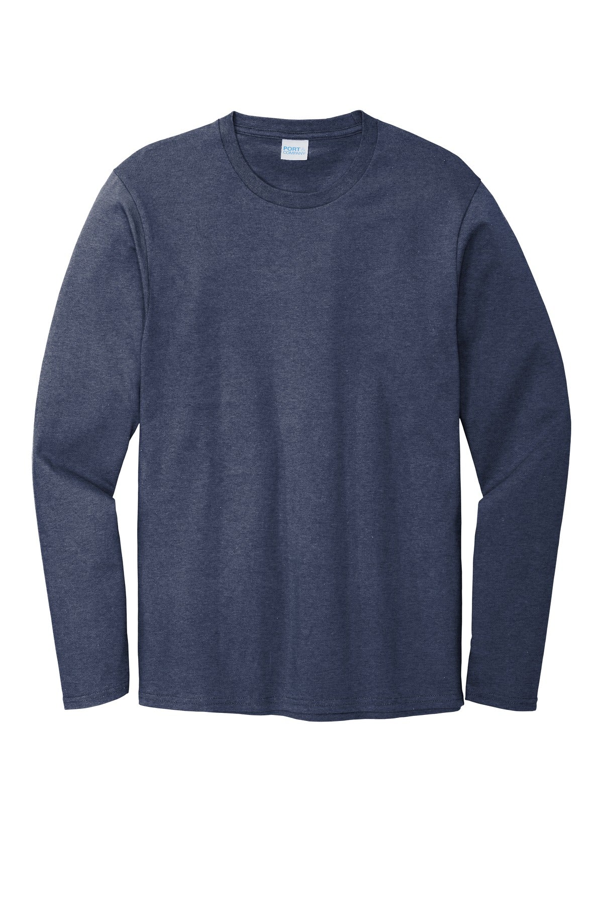 Front View of Team Navy Hthr Port & Co Long Sleeve Bouncer Tee PC600LS plain