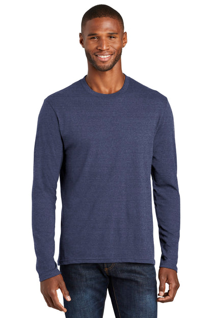 Front View of Team Navy Hthr Port & Co Long Sleeve Fan Favorite Blend Tee. PC455LS plain