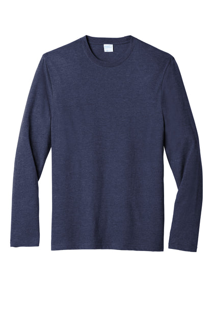 Front View of Team Navy Hthr Port & Co Long Sleeve Fan Favorite Blend Tee. PC455LS plain