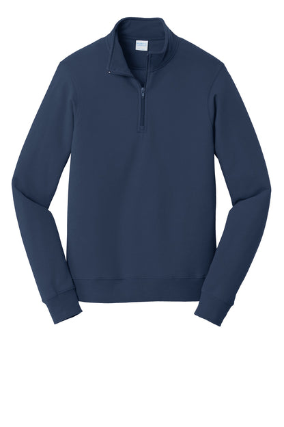 Front View of Team Navy Port & Co Fan Favorite Fleece 1/4-Zip Pullover Sweatshirt. PC850Q plain
