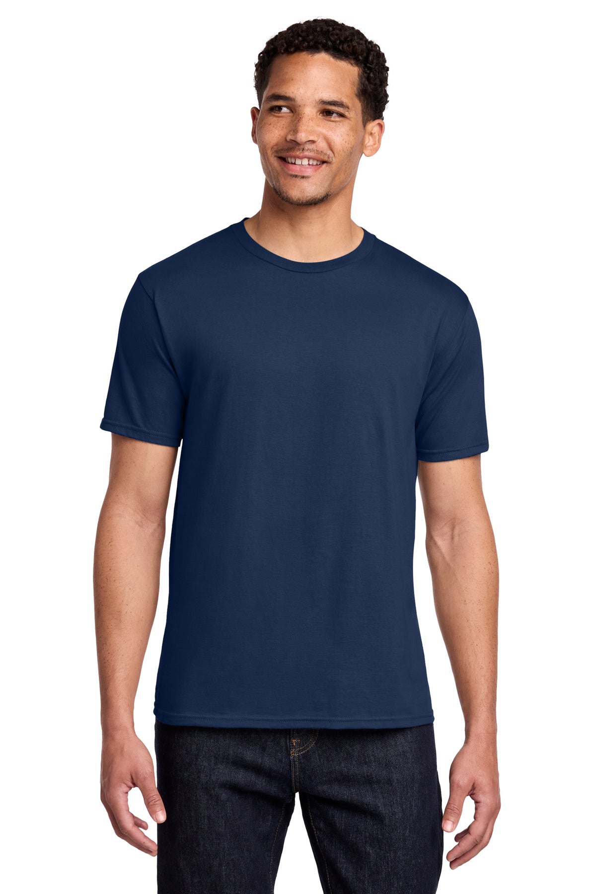 Front View of Team Navy Port & Co Fan Favorite Tee. PC450 plain