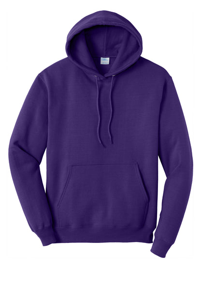 Front View of Team Purple Port & Co Core Fleece Pullover Hooded Sweatshirt. PC78H