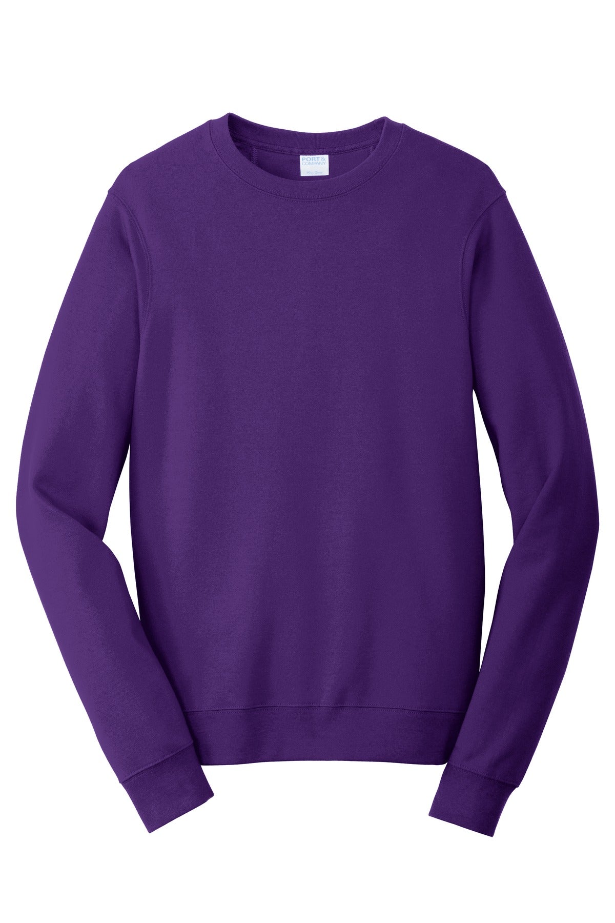 Front View of Team Purple Port & Co Fan Favorite Fleece Crewneck Sweatshirt. PC850 plain