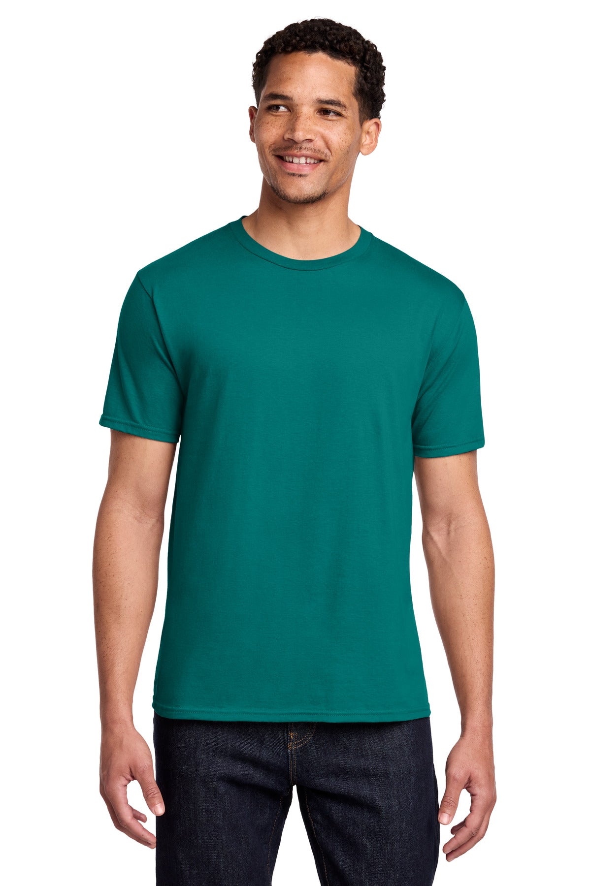 Front View of Team Teal Port & Co Fan Favorite Tee. PC450 plain