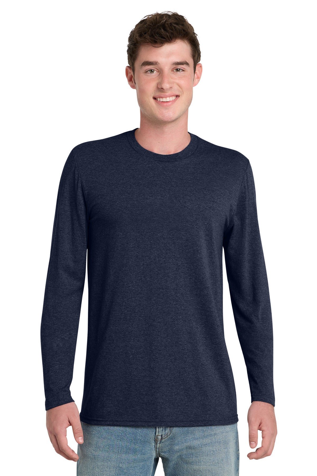 Front View of TeamNavyHt Port & Co Tri-Blend Long Sleeve Tee. PC330LS plain
