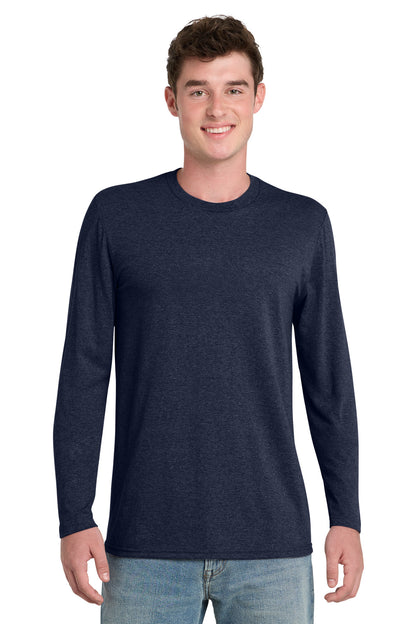 Front View of TeamNavyHt Port & Co Tri-Blend Long Sleeve Tee. PC330LS plain