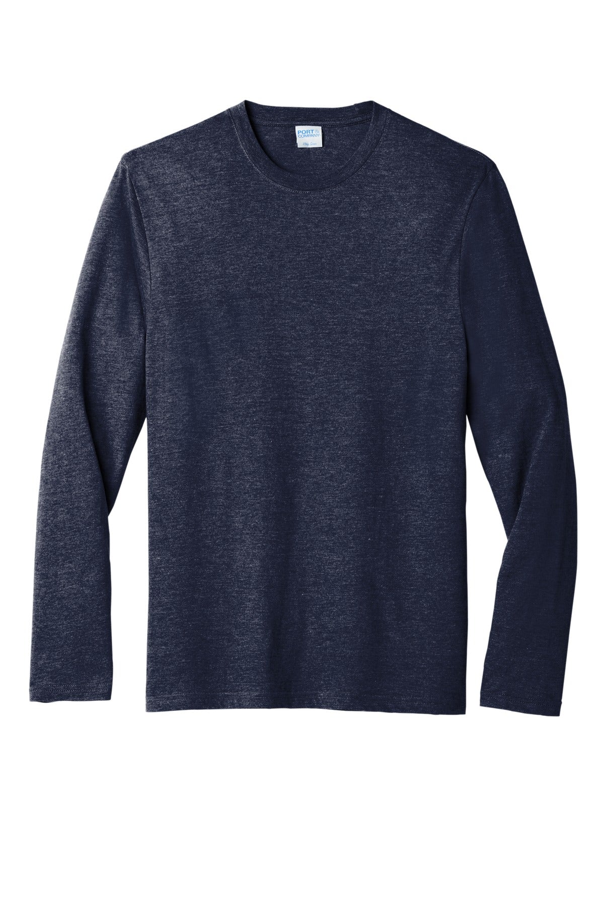 Front View of TeamNavyHt Port & Co Tri-Blend Long Sleeve Tee. PC330LS plain