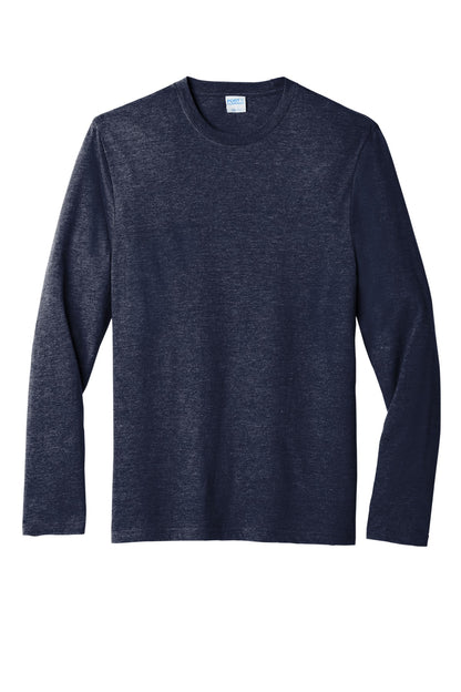 Front View of TeamNavyHt Port & Co Tri-Blend Long Sleeve Tee. PC330LS plain