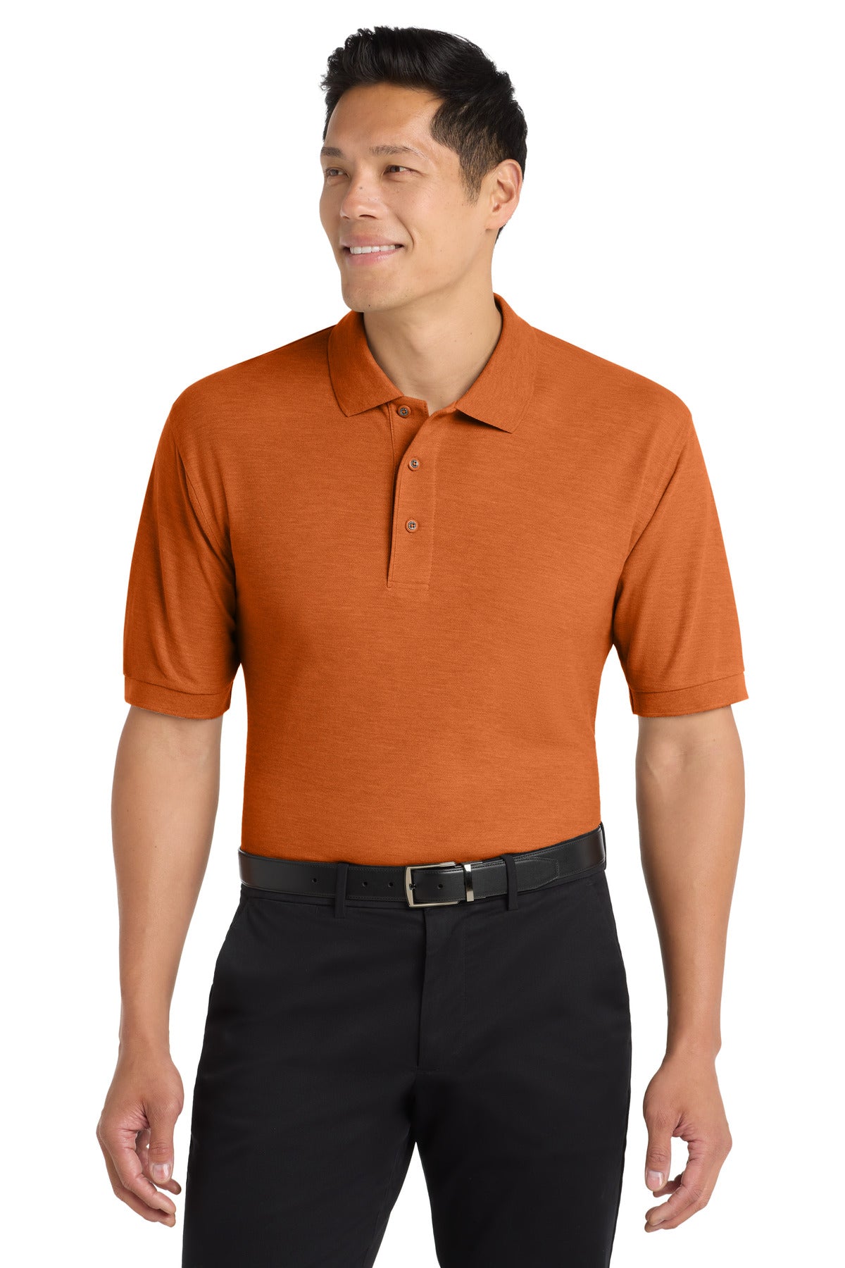 Front View of Texas Orange Port Authority Extended Size Silk Touch Polo K500ES plain