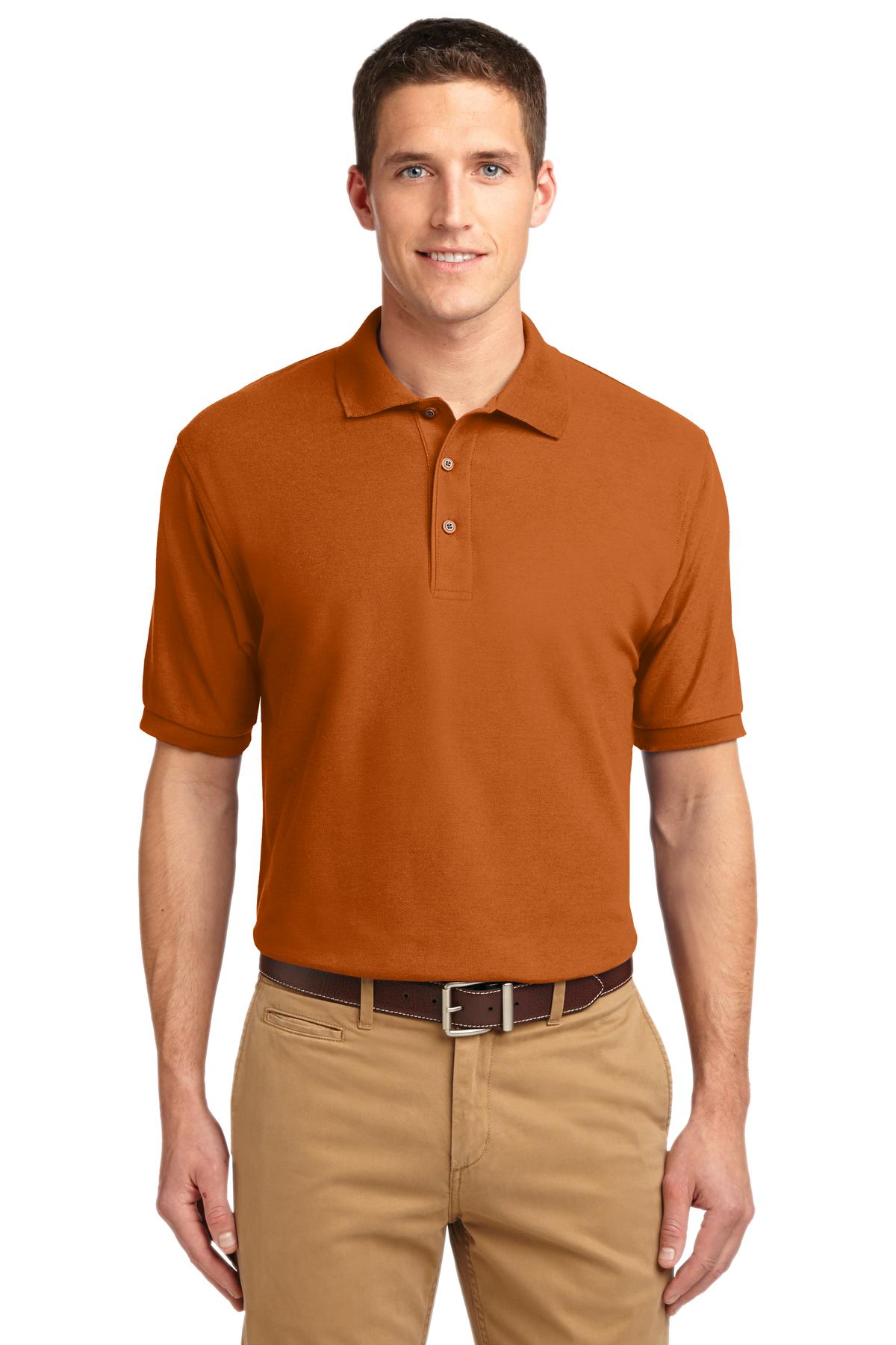 Front View of Texas Orange Port Authority Silk Touch Polo K500 plain