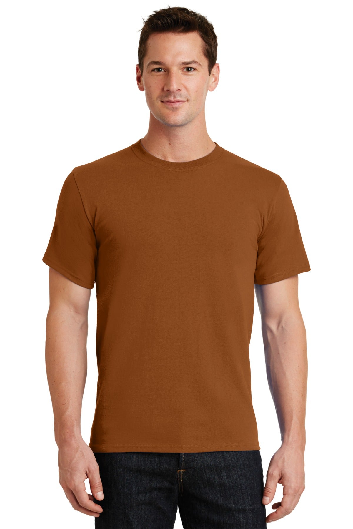 Front View of Texas Orange Port & Co Essential Tee. PC61 plain