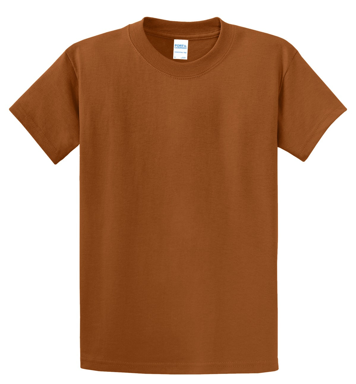 Front View of Texas Orange Port & Co Essential Tee. PC61 plain