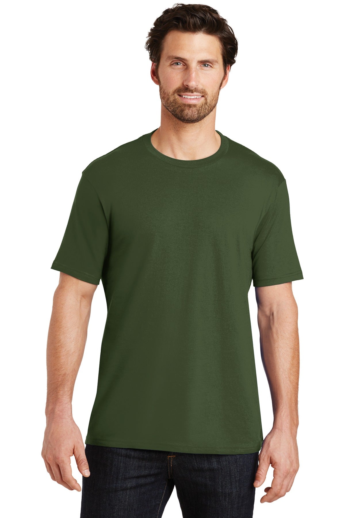 Front View of Thyme Green District Perfect Weight Tee. DT104 plain