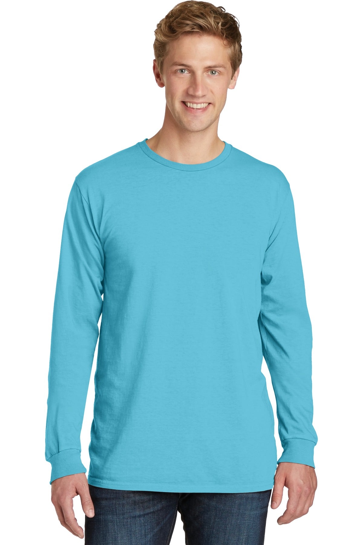 Front View of Tidal Wave Port & Co Beach Wash Garment-Dyed Long Sleeve Tee PC099LS plain