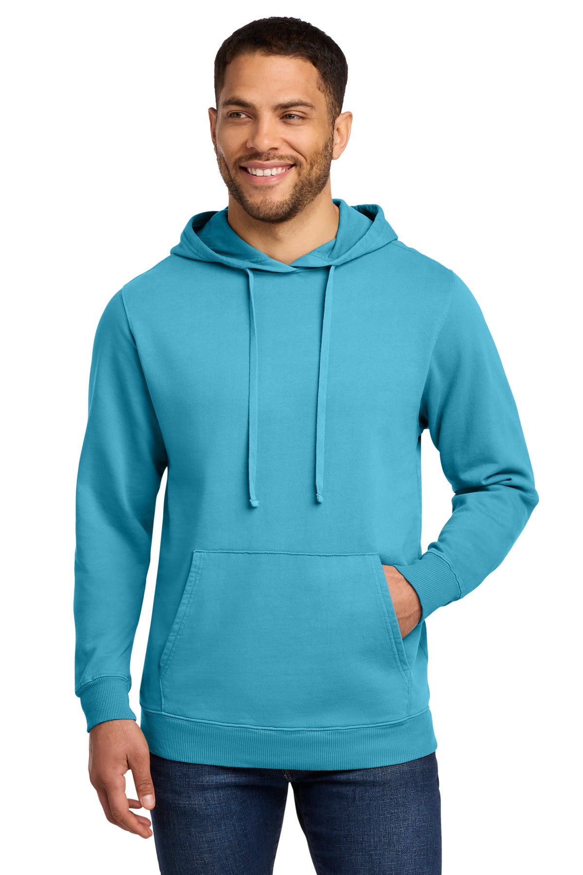 Front View of Tidal Wave Port & Co Beach Wash Garment-Dyed Pullover Hooded Sweatshirt. PC098H plain