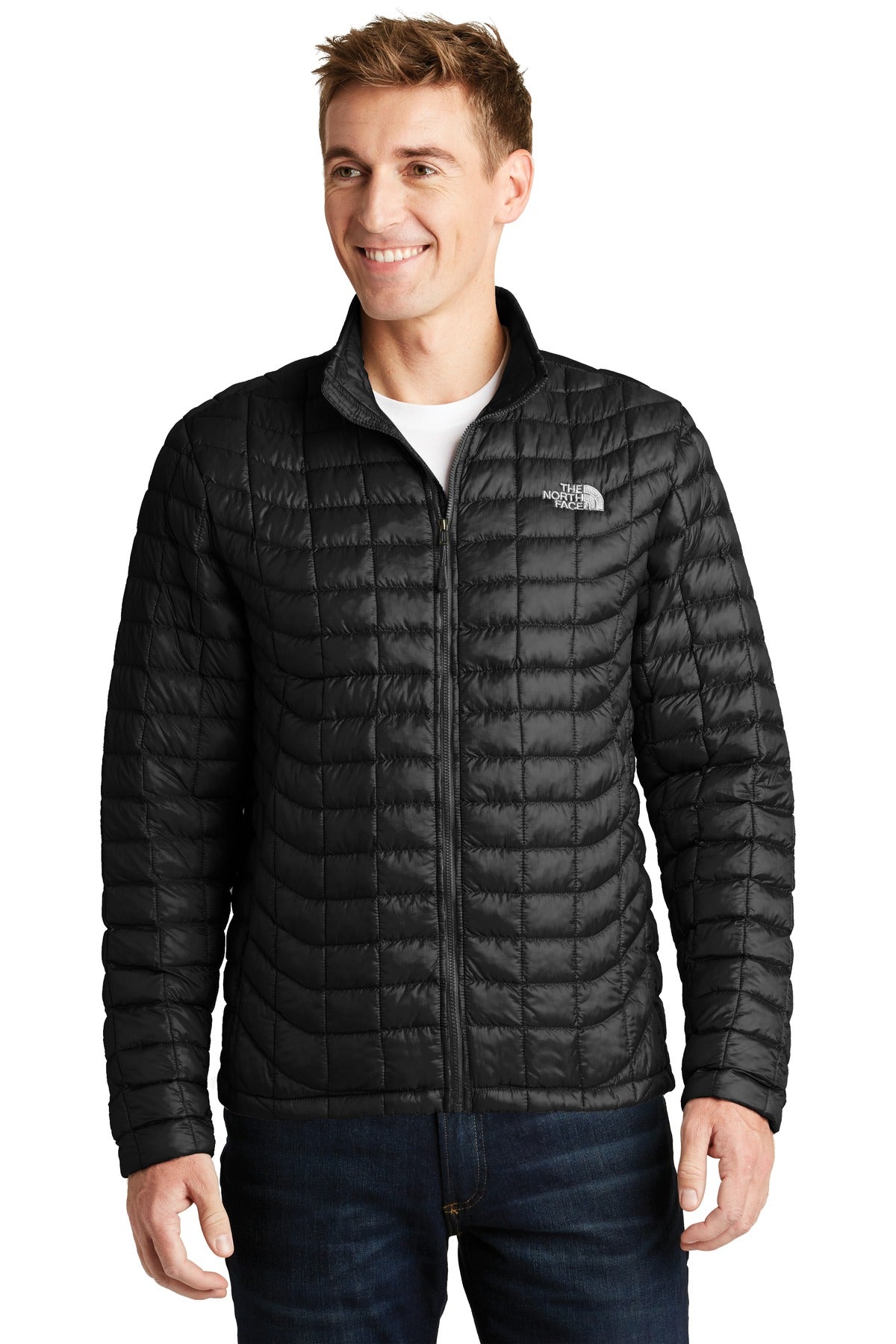 Front View of TNF Black The North Face ThermoBall Trekker Jacket. NF0A3LH2 plain