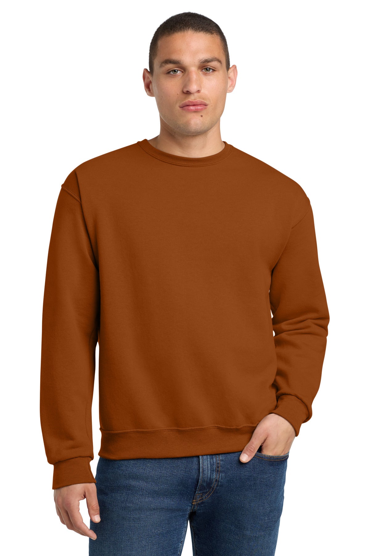 Front View of TOrange Jerzees - NuBlend Crewneck Sweatshirt. 562M plain