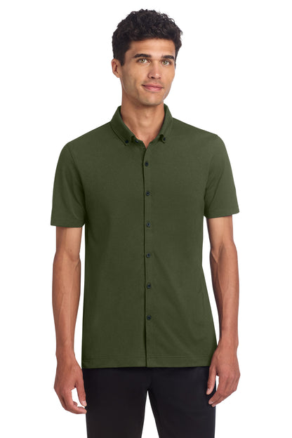 Front View of TownsendGn Mercer+Mettle Stretch Pique Full-Button Polo MM1006 plain