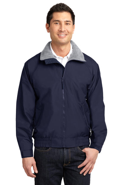 Front View of Tr Navy/Gr Hth Port Authority Competitor Jacket. JP54 plain