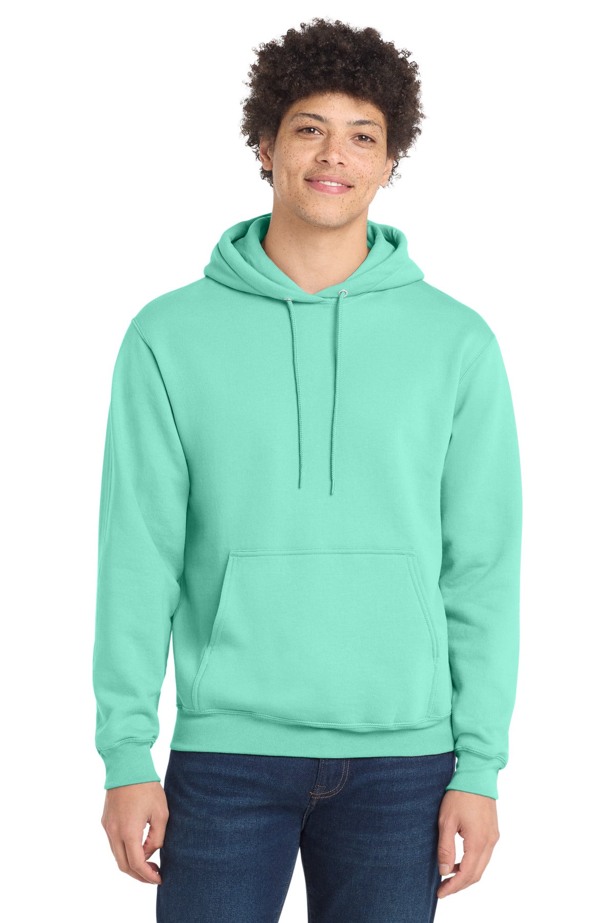 Front View of TrCeladon Port & Co Core Fleece Pullover Hooded Sweatshirt. PC78H plain