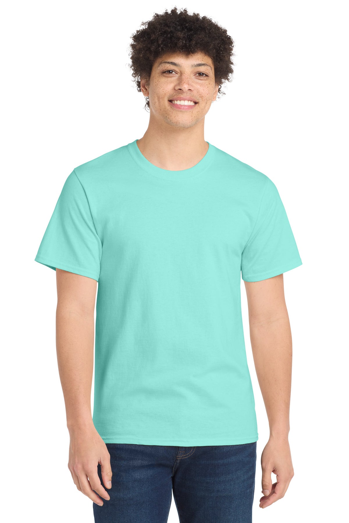 Front View of TrCeladon Port & Co Essential Tee. PC61 plain