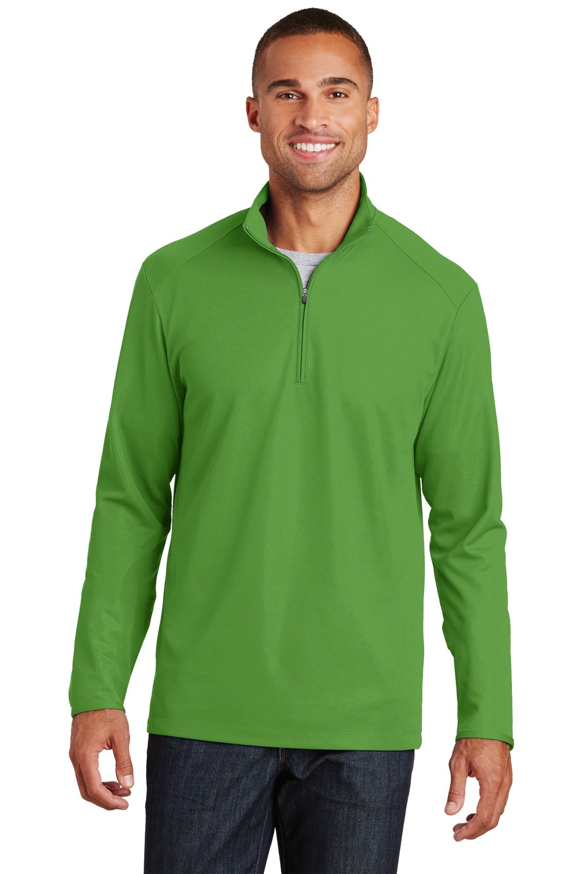 Front View of Treetop Green Port Authority Pinpoint Mesh 1/2-Zip. K806 plain