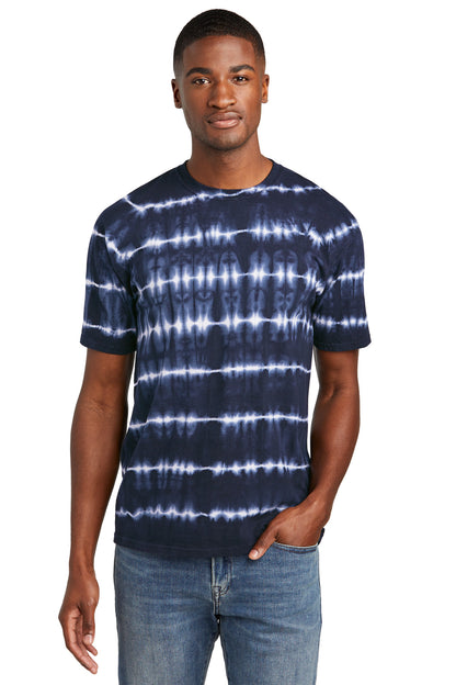 Front View of TrNv/White Port & Co Allover Stripe Tie-Dye Tee PC142 plain
