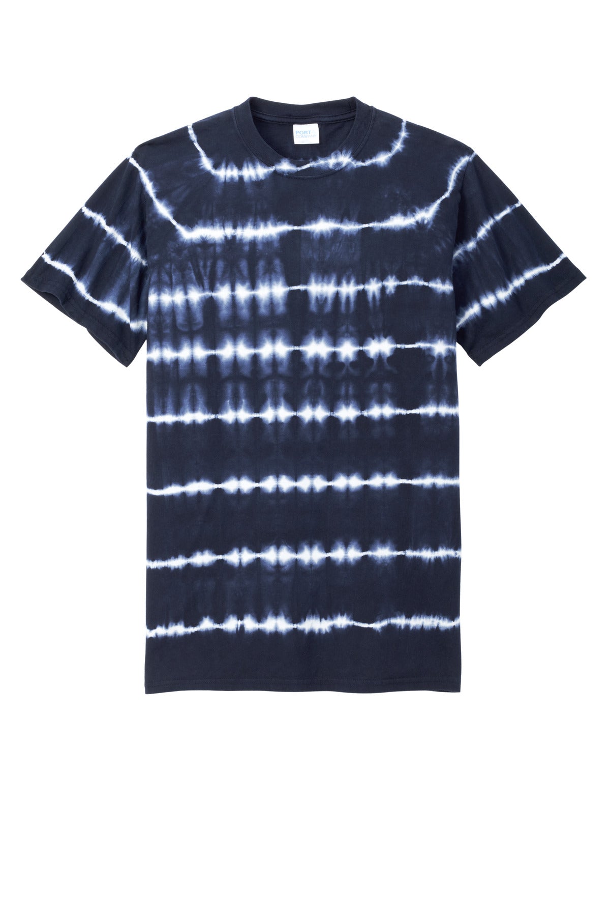 Front View of TrNv/White Port & Co Allover Stripe Tie-Dye Tee PC142 plain