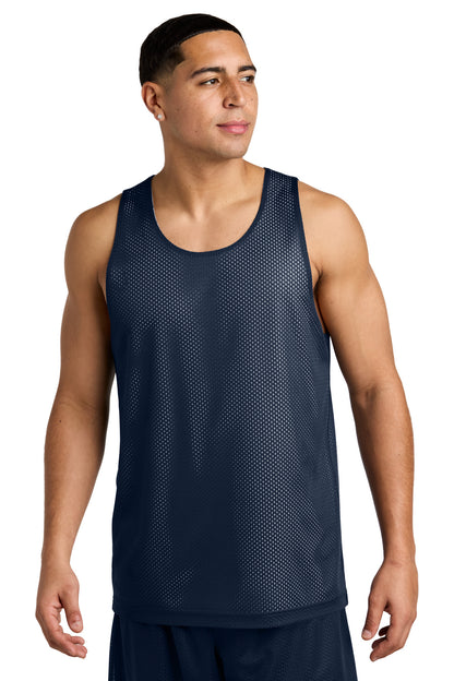 Front View of TrNv/White Sport-Tek PosiCharge Reversible Mesh Tank ST5000 plain