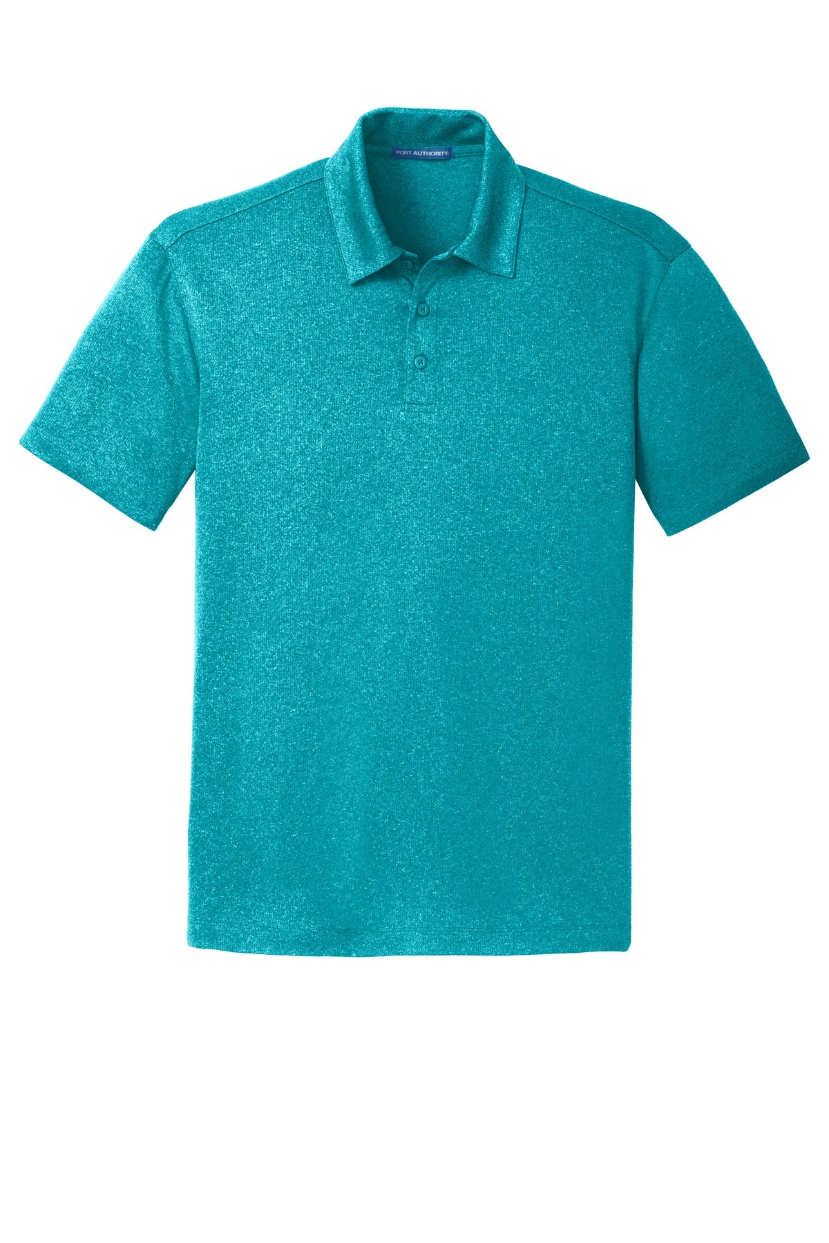 Front View of Tropic Blue He Port Authority Trace Heather Polo. K576 plain