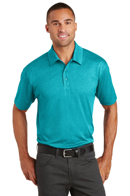 Front View of Tropic Blue He Port Authority Trace Heather Polo. K576 plain