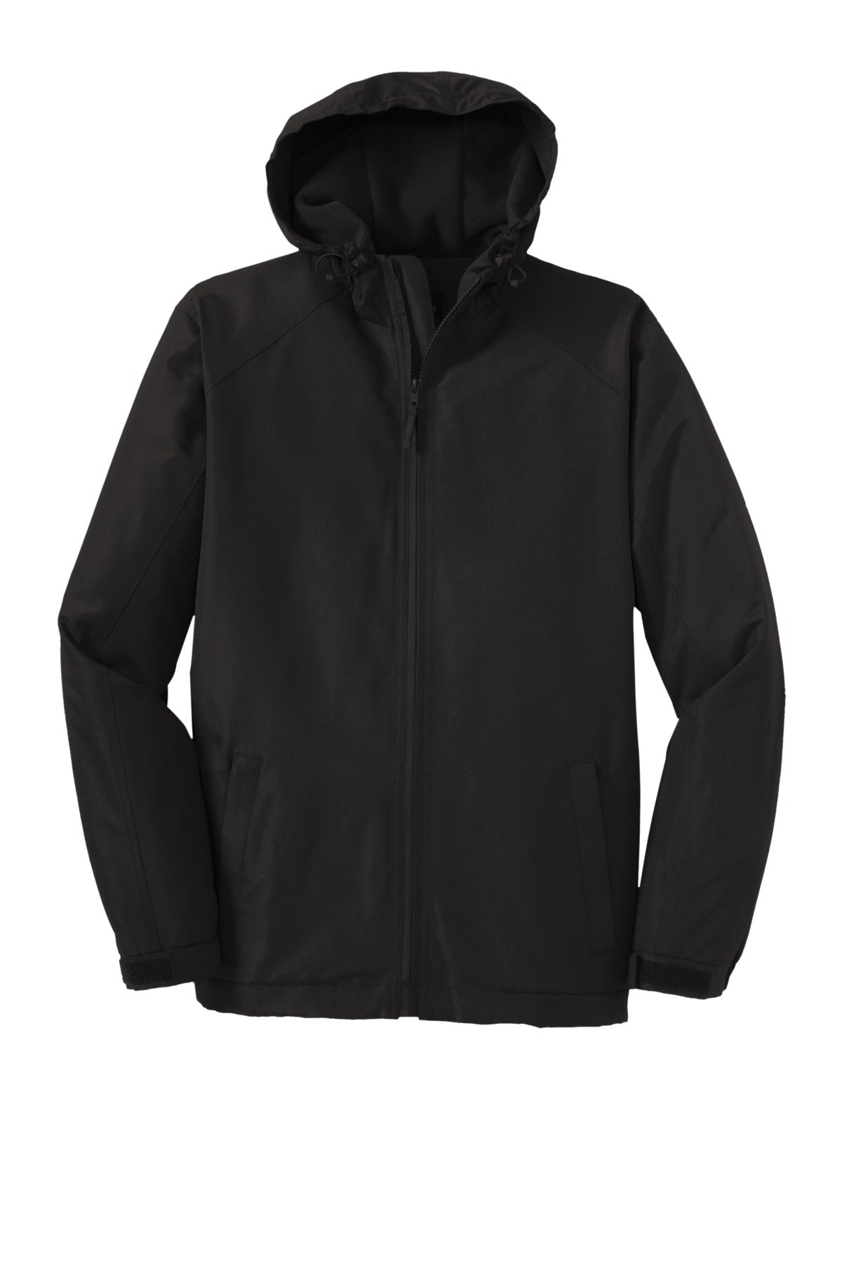 Front View of True Black Port Authority Hooded Charger Jacket. J327 plain