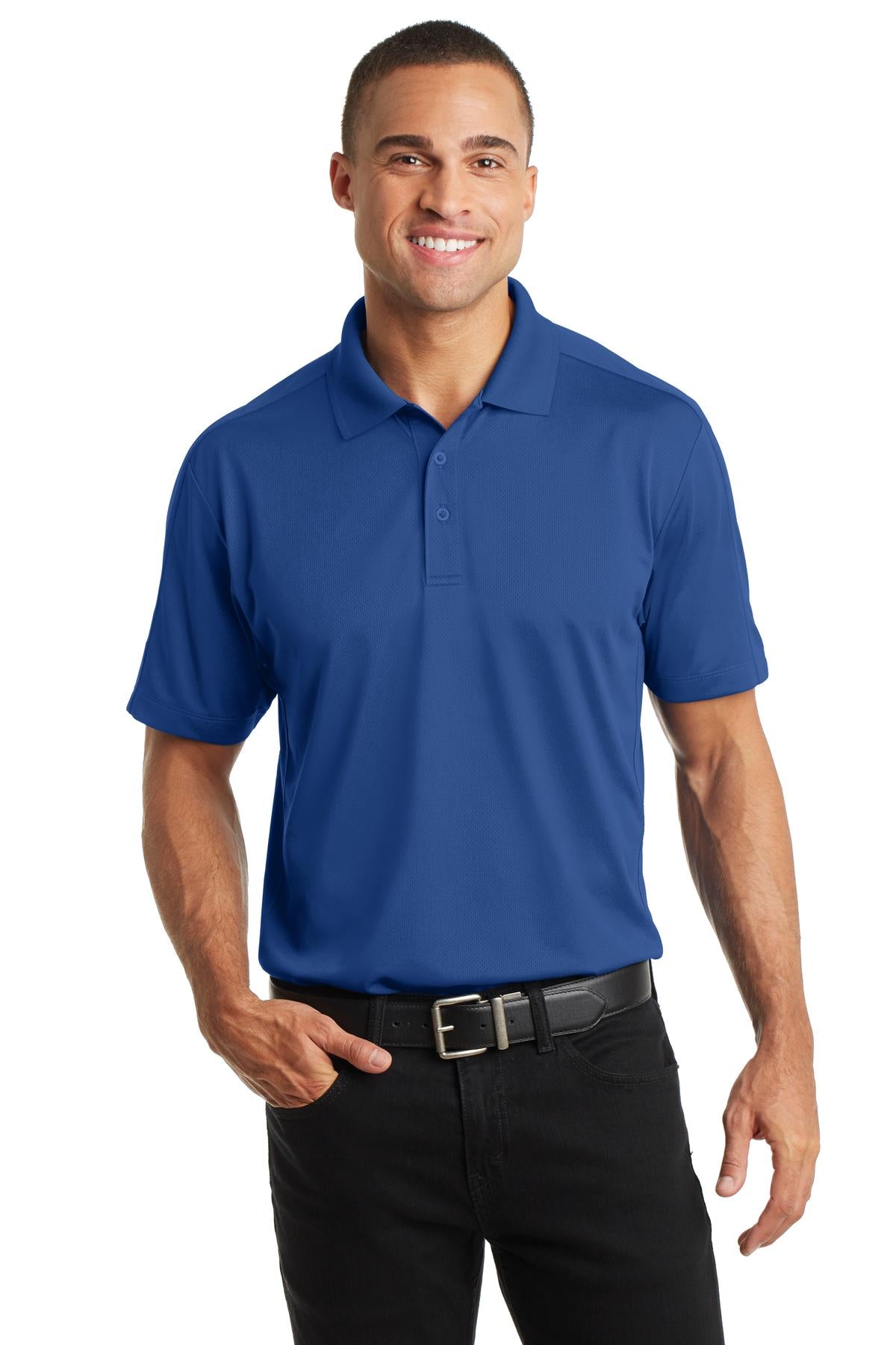 Front View of True Blue Port Authority Diamond Jacquard Polo. K569 plain