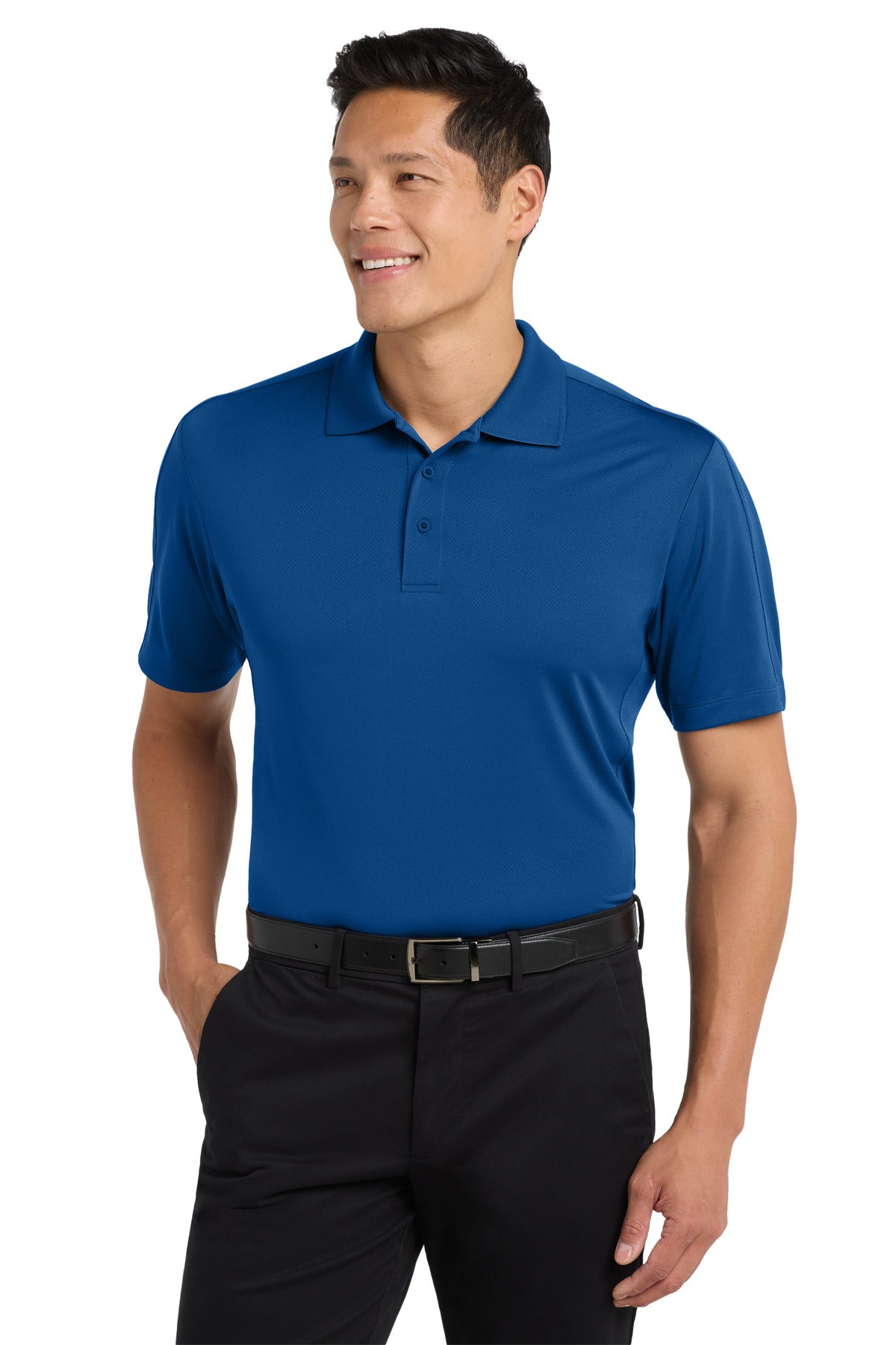 Front View of True Blue Port Authority Diamond Jacquard Polo. K569 plain