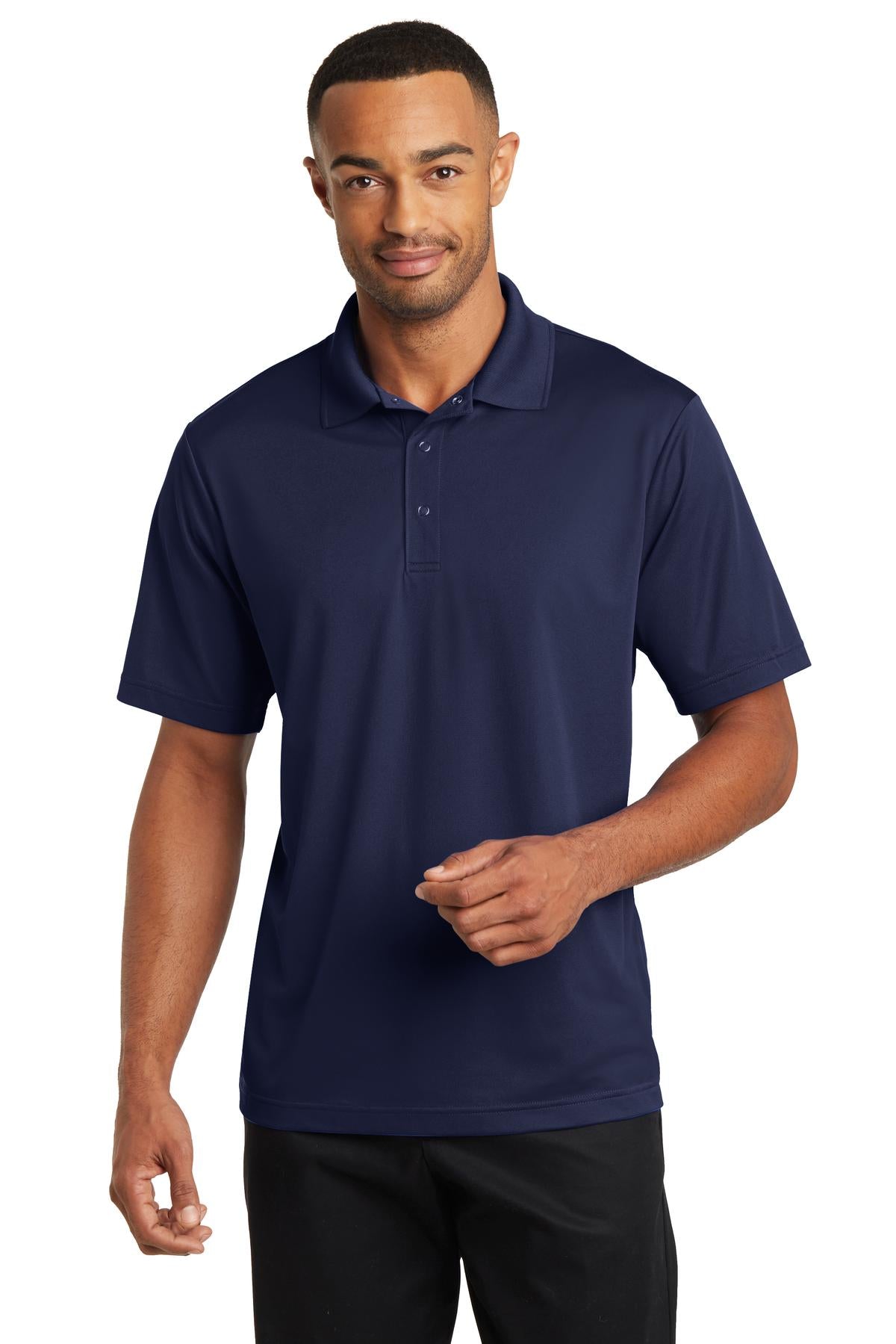 Front View of True Navy CornerStone Micropique Gripper Polo. CS421 plain
