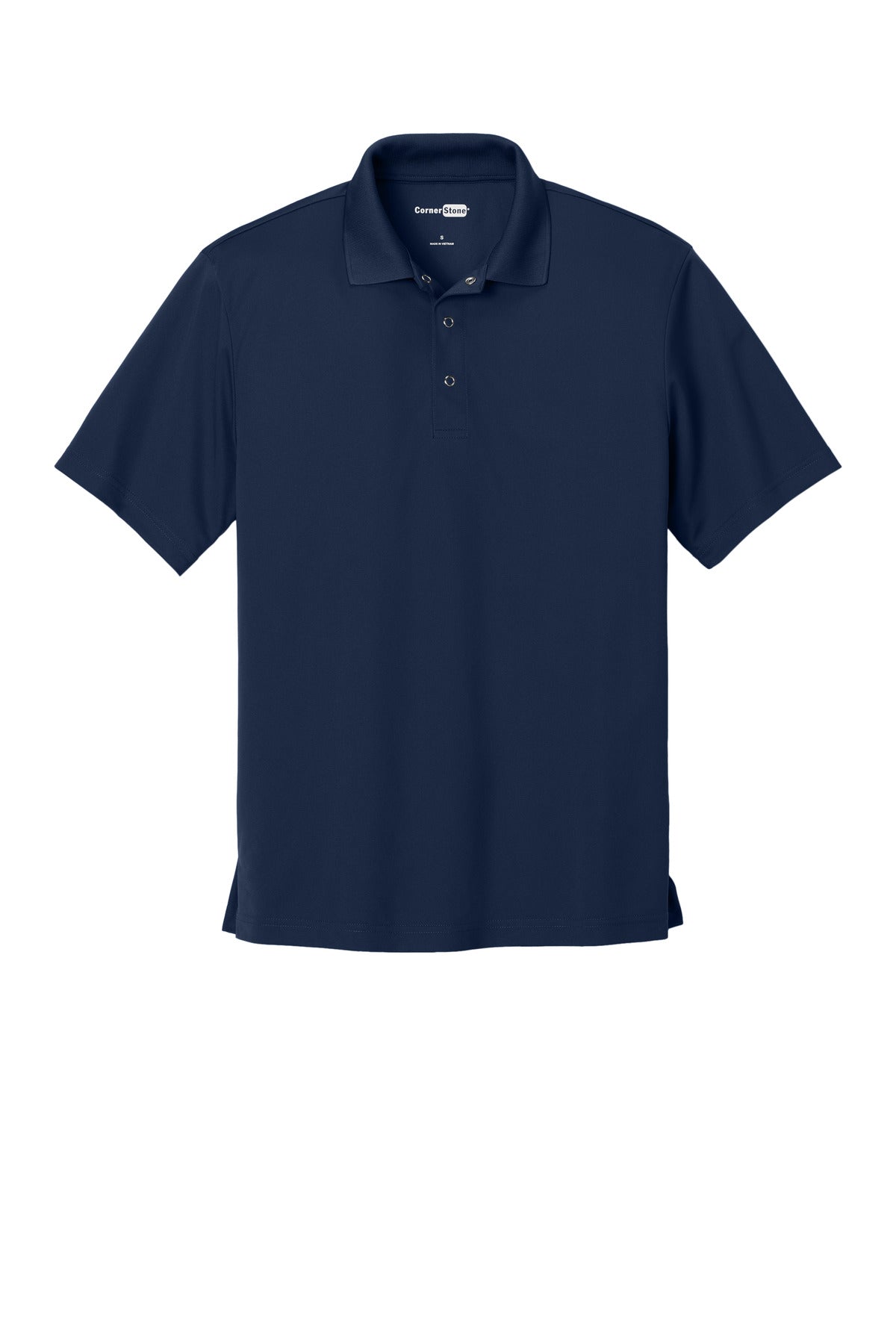 Front View of True Navy CornerStone Micropique Gripper Polo. CS421 plain