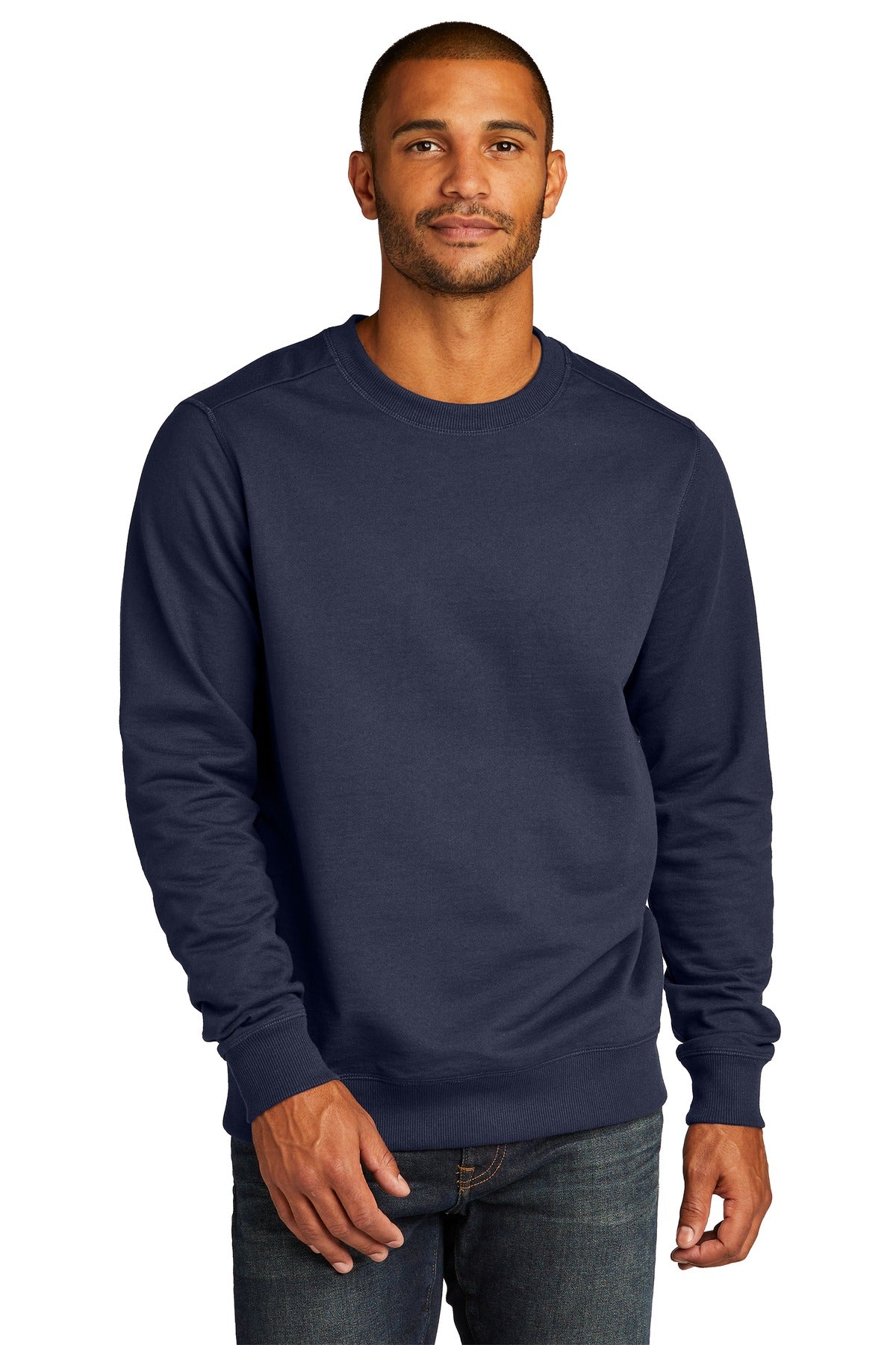 Front View of True Navy District Re-Fleece Crew DT8104 plain
