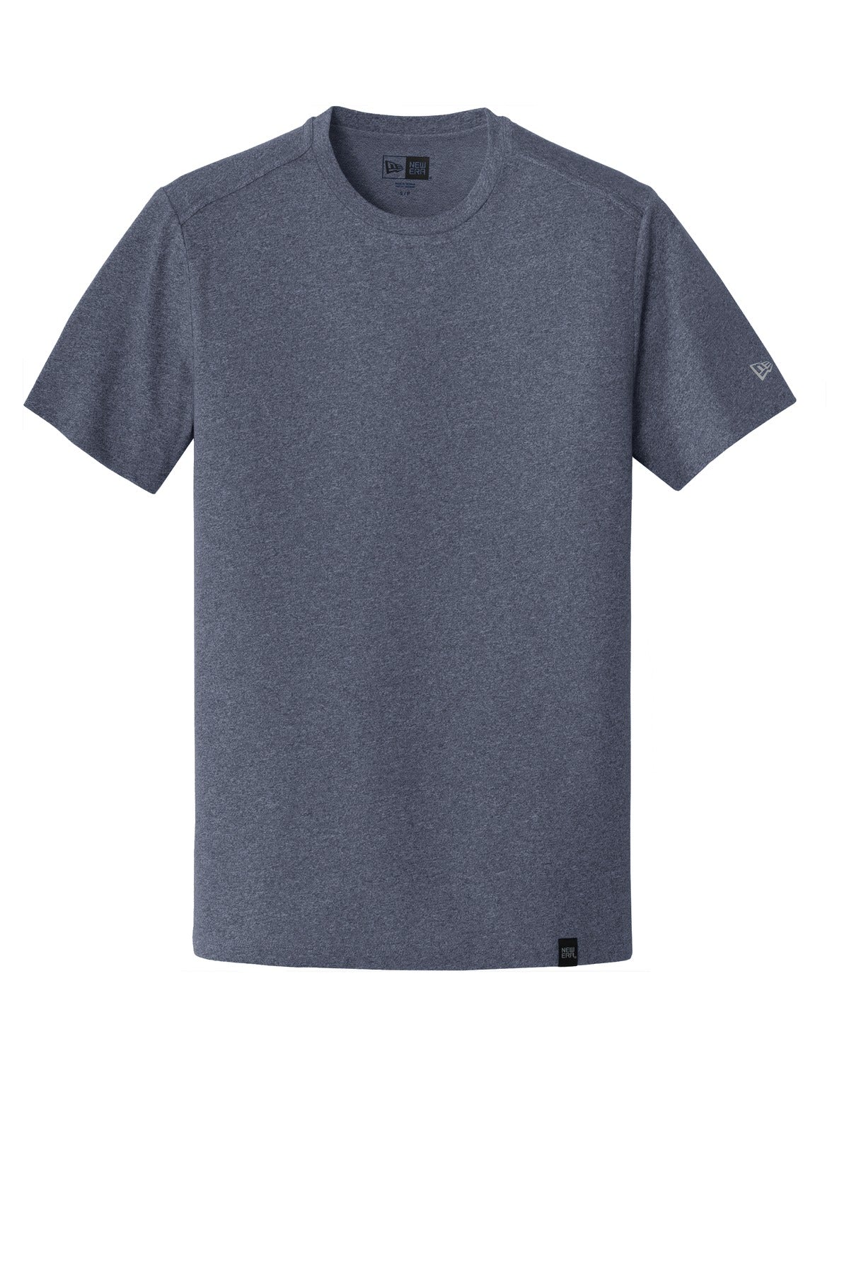 Front View of True Navy Hthr New Era Heritage Blend Crew Tee. NEA100 plain