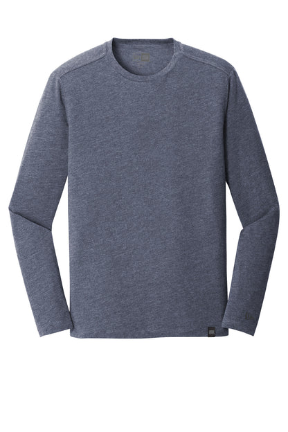 Front View of True Navy Hthr New Era Heritage Blend Long Sleeve Crew Tee. NEA102 plain