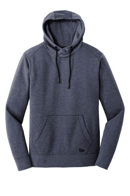 Front View of True Navy Hthr New Era Tri-Blend Fleece Pullover Hoodie. NEA510 plain