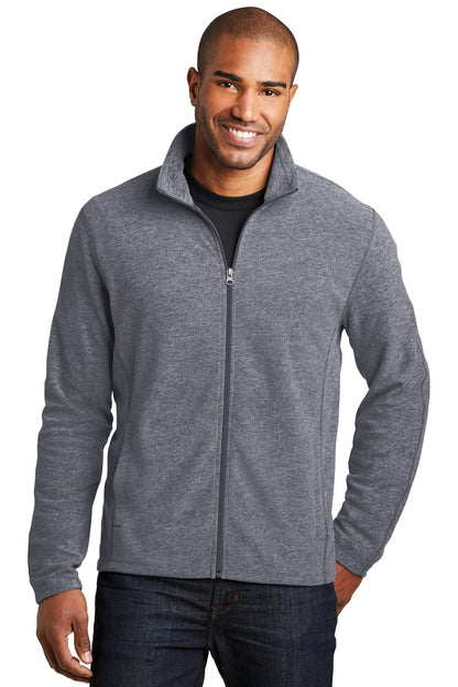 Front View of True Navy Hthr Port Authority Heather Microfleece Full-Zip Jacket. F235 plain