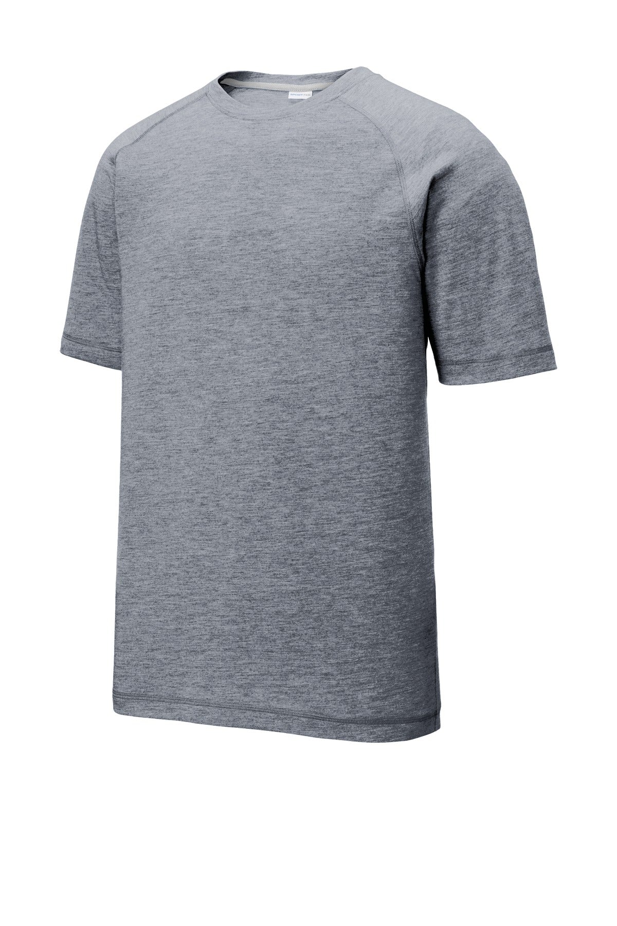Front View of True Navy Hthr Sport-Tek PosiCharge Tri-Blend Wicking Raglan Tee. ST400 plain
