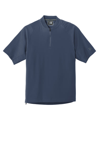 Front View of True Navy New Era Cage Short Sleeve 1/4-Zip Jacket. NEA600 plain