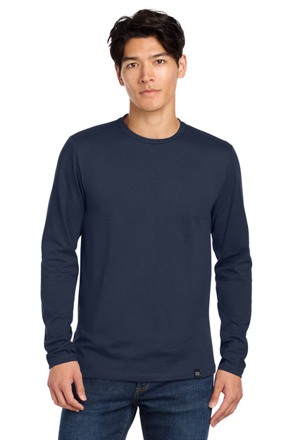 Front View of True Navy New Era Heritage Blend Long Sleeve Crew Tee. NEA102 plain