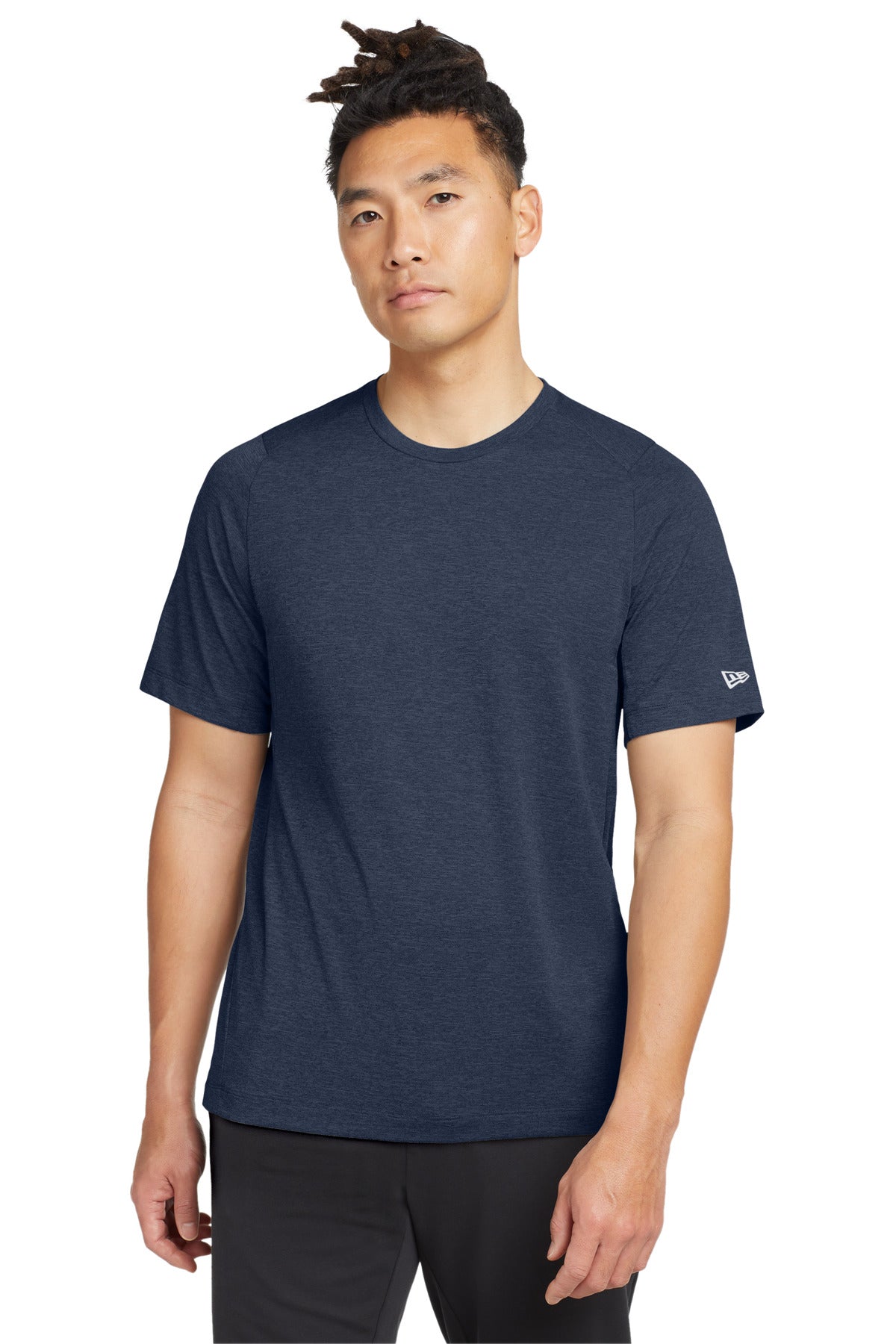 Front View of True Navy New Era Series Performance Crew Tee. NEA200 plain